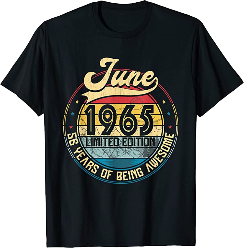 Vintage Retro June 1965 56th Birthday Gift 56 Years Old T-Shirt