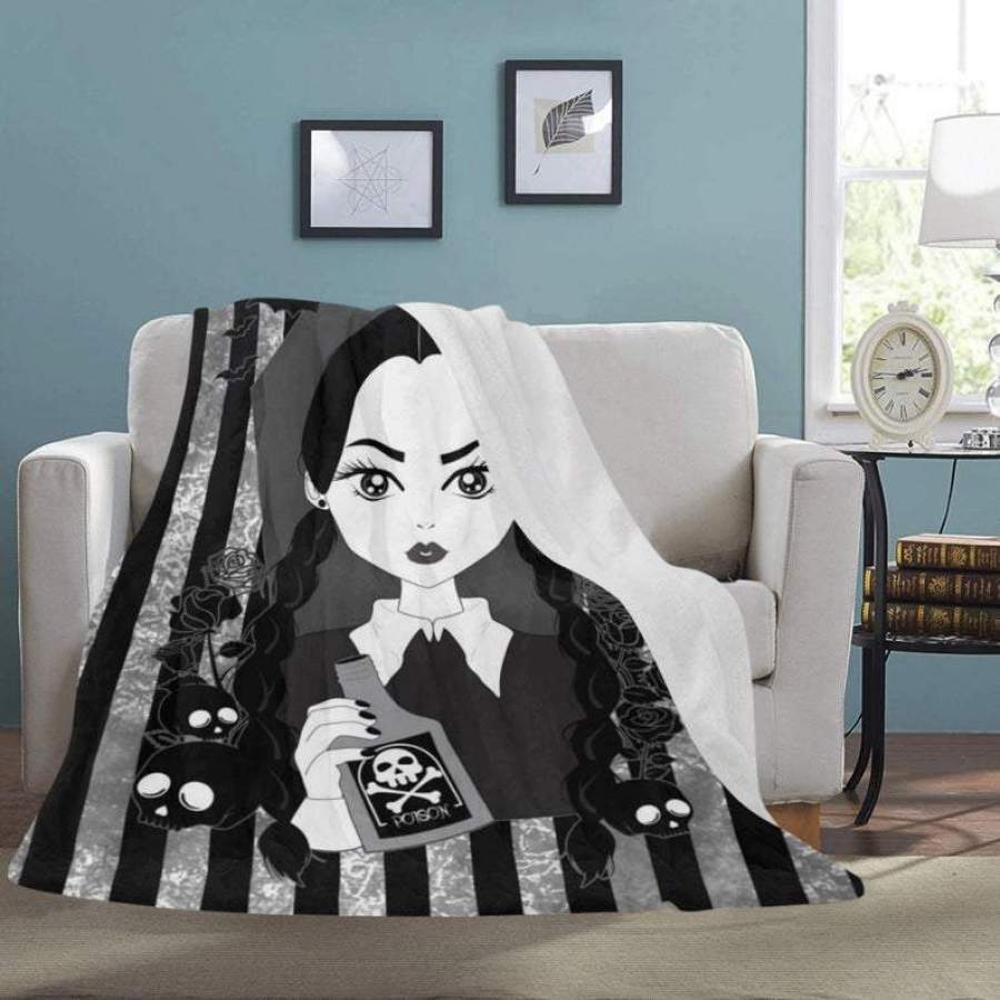 Wednesday Addams – Gothic home decor Halloween – Gothic bedding – Addams Family Fleece Blanket In Black – Goth decor – Spooky home decor