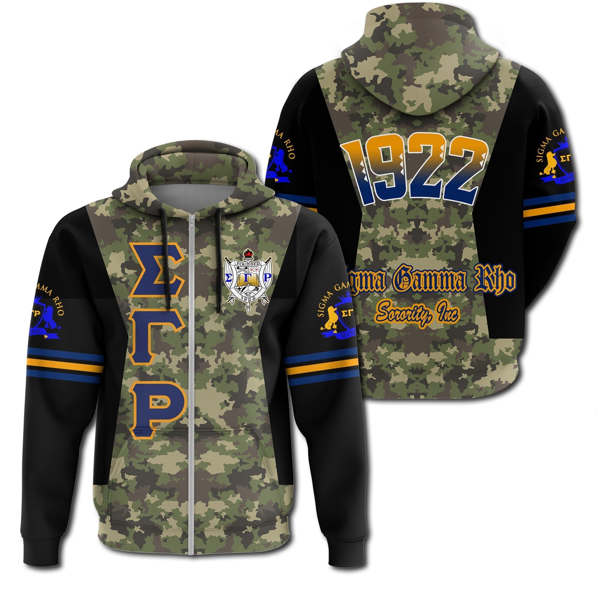 Sorority Hoodie – Sigma Gamma Rho Sorority Camouflage Zip Hoodie