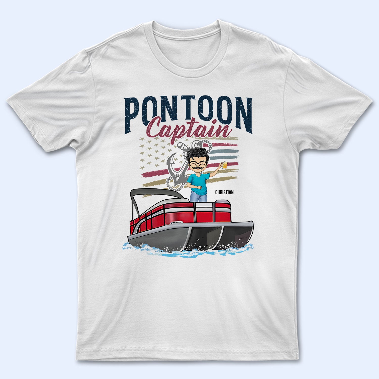 Pontoon Captain Stars & Stripes – Gift For Pontoon Owners – Personalized Custom T Shirt