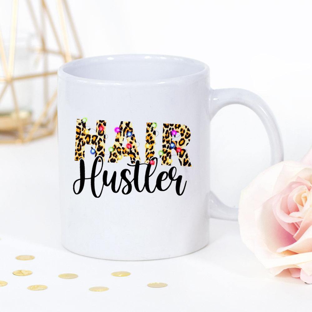 Hairdresser Hair Hustler Leopard Colorful Light White Mug