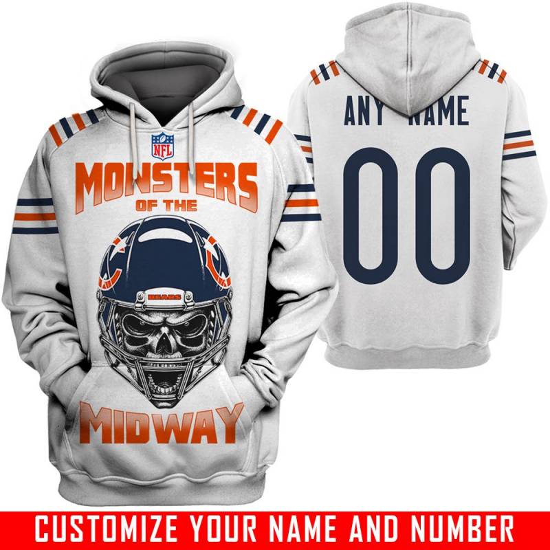 Skull – V2 – Chicago Bears – CUSTOMIZE NAME AND NUMBER – HOT SALE 3D PRINTED – NOT IN STORE