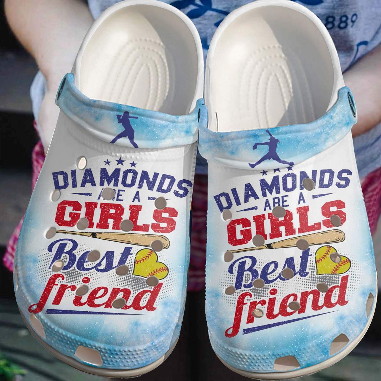 Softball Personalized Clog, Custom Name, Text, Color, Number Fashion Style For Women, Men, Kid, Print 3D Diamonds Are Girls Best Friend