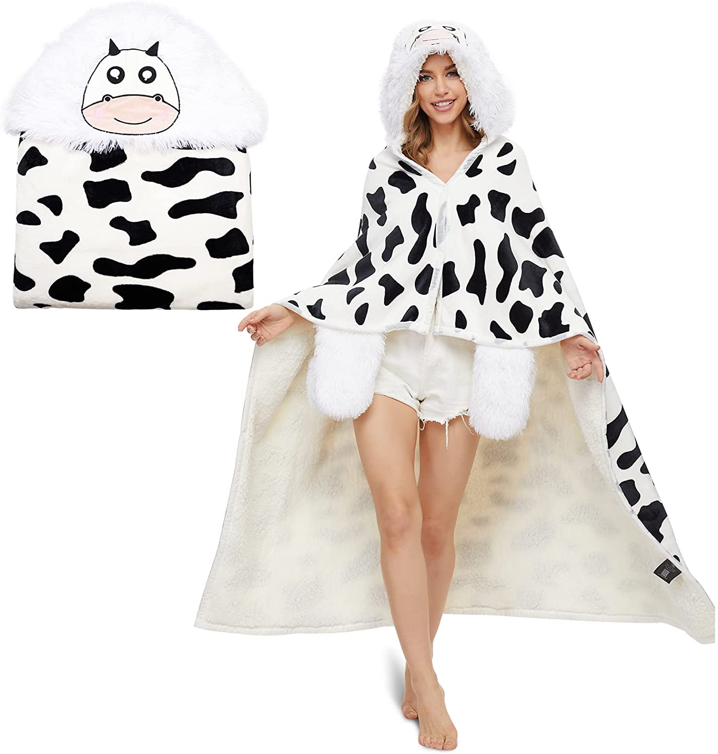 Blanket Cow Gifts For Adults Women Kids, Warm And Cozy Wearable Cow Blanket Hoodie, Premium Cow Bedding Cow Throws