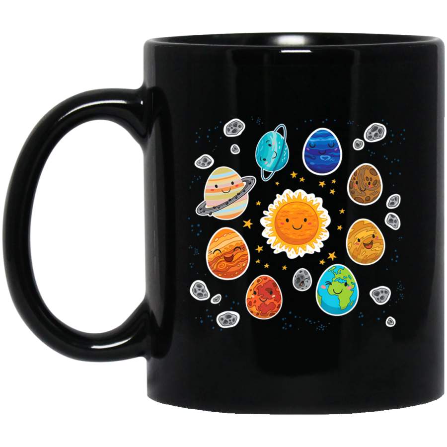 Solar System Egg Hunting Space Planet Astronomy 11oz 15oz Black Mug Happy Easter Day Funny Colors Eggs Bunny Ears Peeps Cute