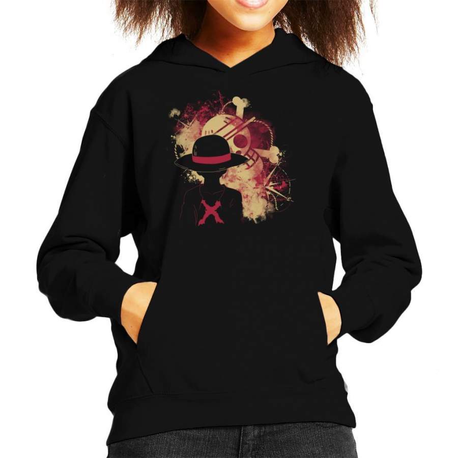 One Piece Straw Hat Skull Silhouette Kid’s Hooded Sweatshirt