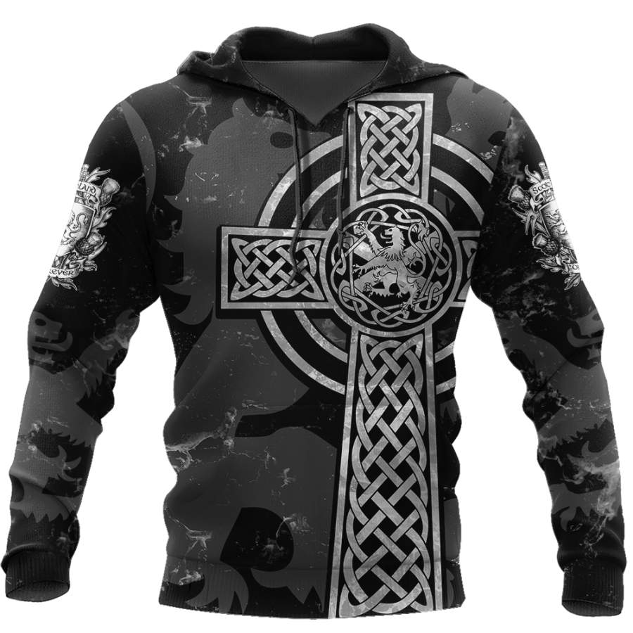 Scottish St-Andrew Lion & Thristle Celtic Cross grey ver1 Hoodie AZ210205