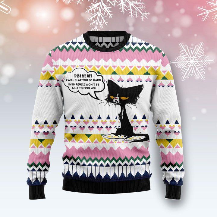 Black Cat Piss Me Off Christmas Ugly Sweater | Unisex | Full Size | Adult | Colorful | US1766