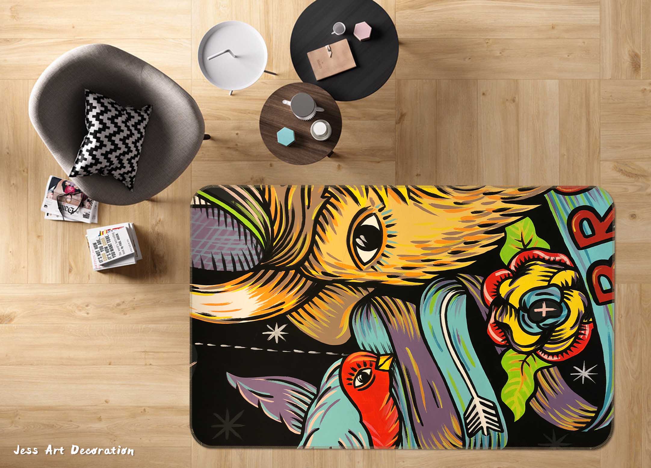 3D Abstract Cartoon Animal Graffiti Art Non-Slip Rug Mat A485 Lqh