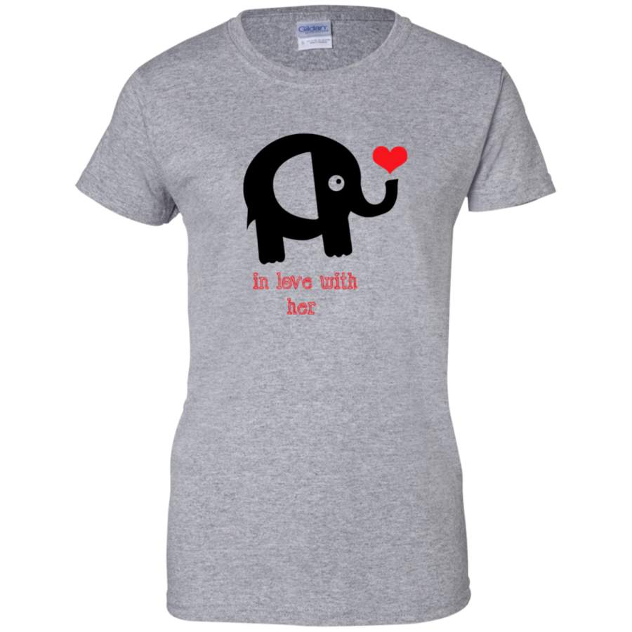 In love with her VALENTINES – Couple T Shirt G200L Gildan Ladies’ 100% Cotton T-Shirt