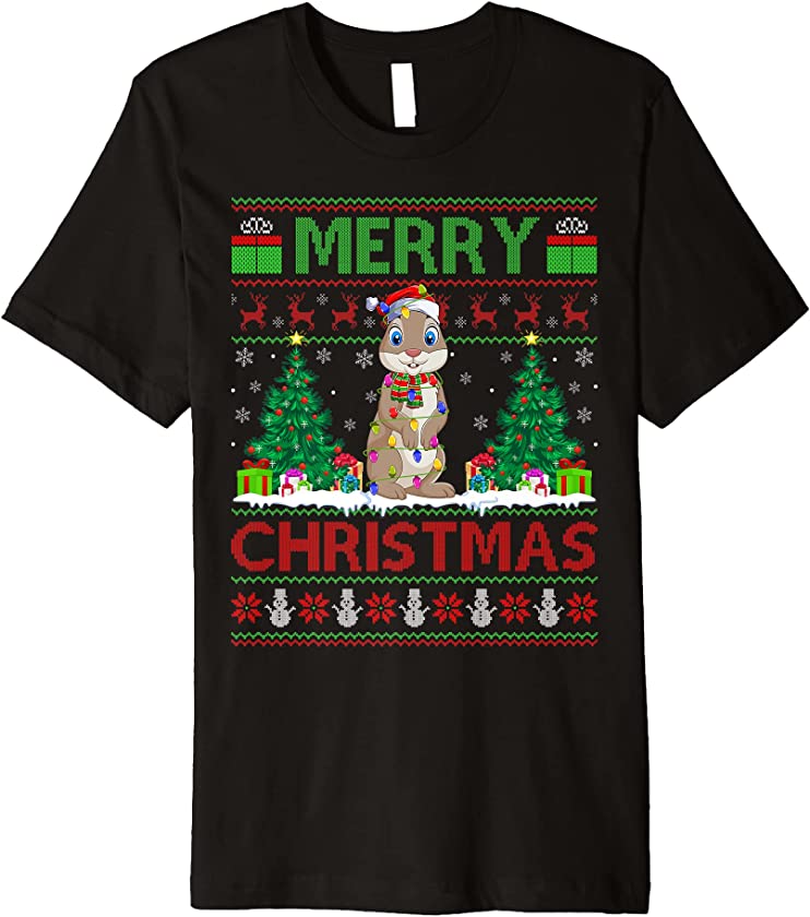 Bunny Lover Xmas Tree Lights Ugly Santa Bunny Christmas Premium T-Shirt