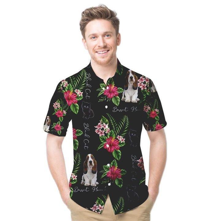 Basset Hound Black Cat Tropical Hawaii Shirt Ha29584