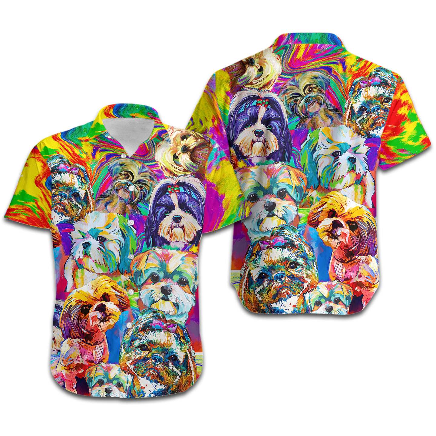 Shih Tzu Colorful Oil Painting Men Hawaii Shirt Ha107845