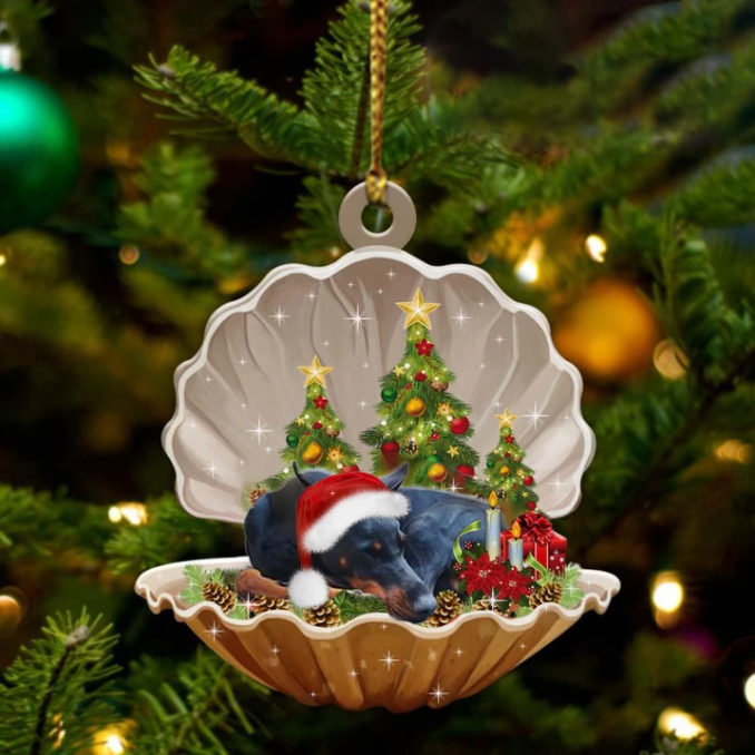 Doberman Pinscher3-Sleeping Pearl In Christmas Two Sided Ornament