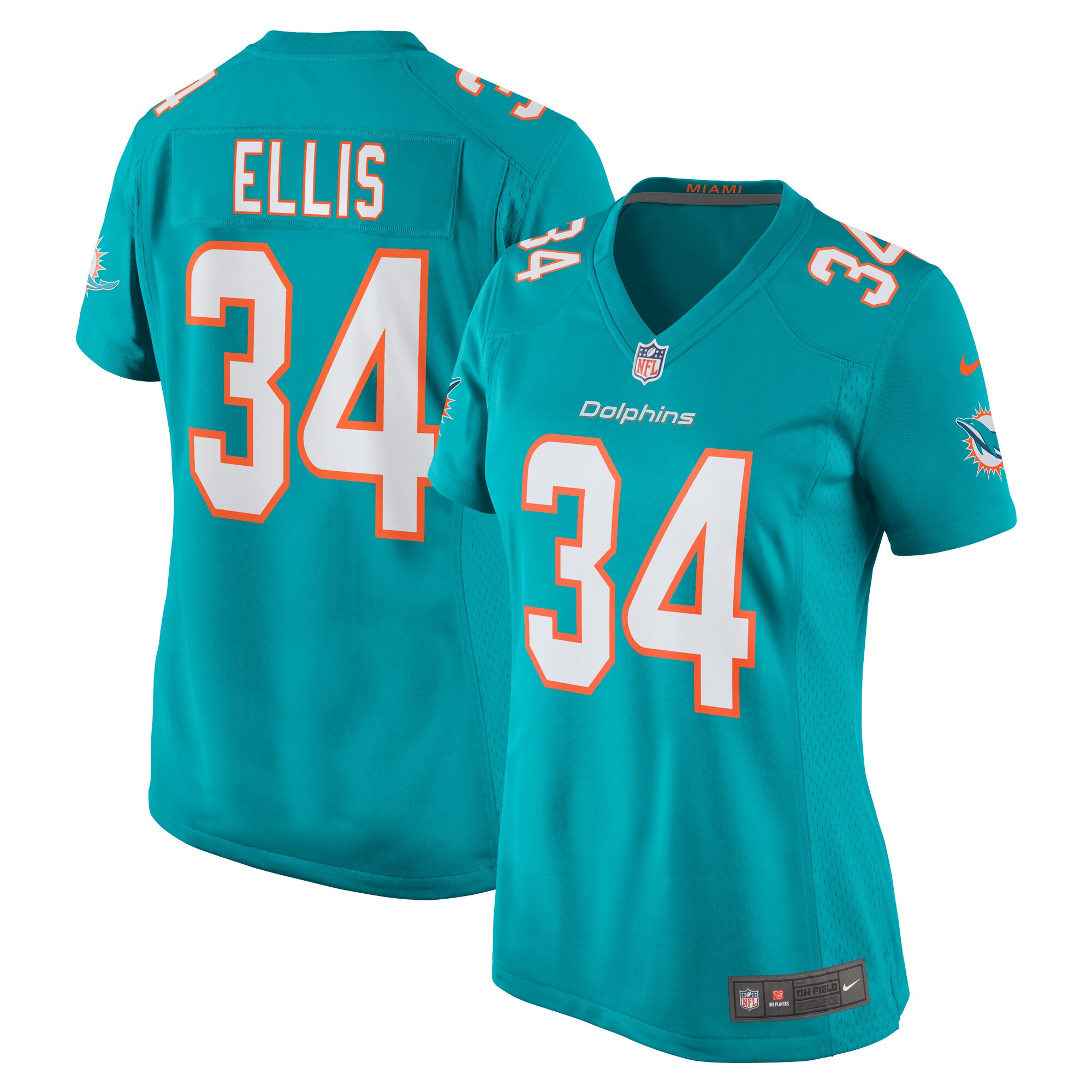 Tino Ellis Miami Dolphins Women's Home Game Player Jersey – Aqua