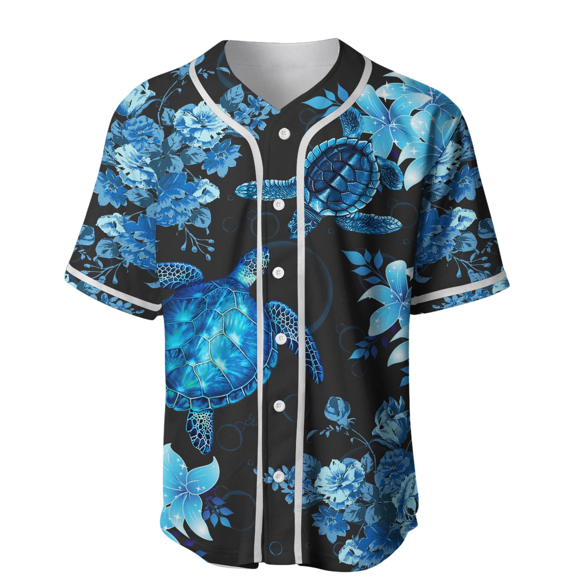 Blue Sea Turtle Hawaiian Baseball Jersey For Hot Summer