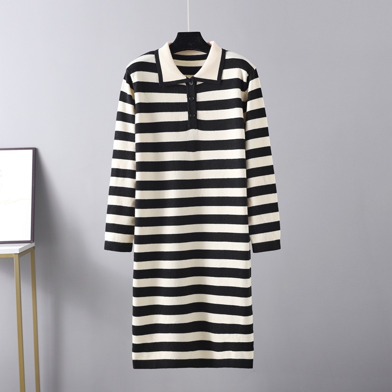 Autumn Women Sweater Long Dress Winter Fashion Designer Casual Straight Dress Loose Lady Stripe Knitted Warm Dresses Clothing alx