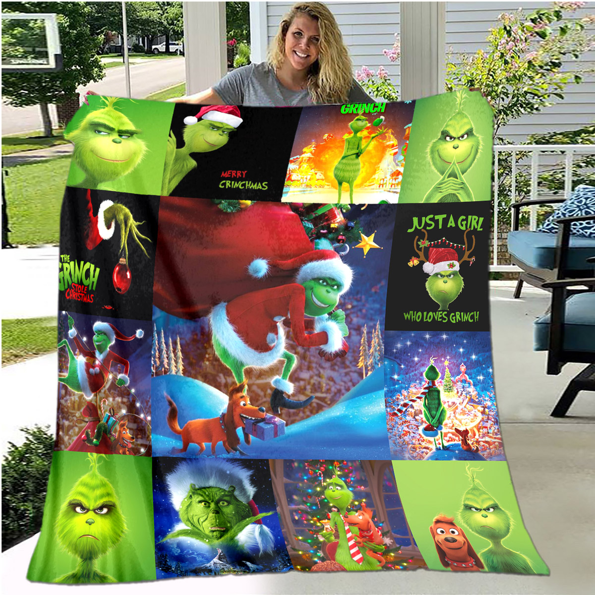 Christmas 3D printing The Grinch flannel blanket children adult blanket How the Grinch Stole Christmas hiking throw blanket alx