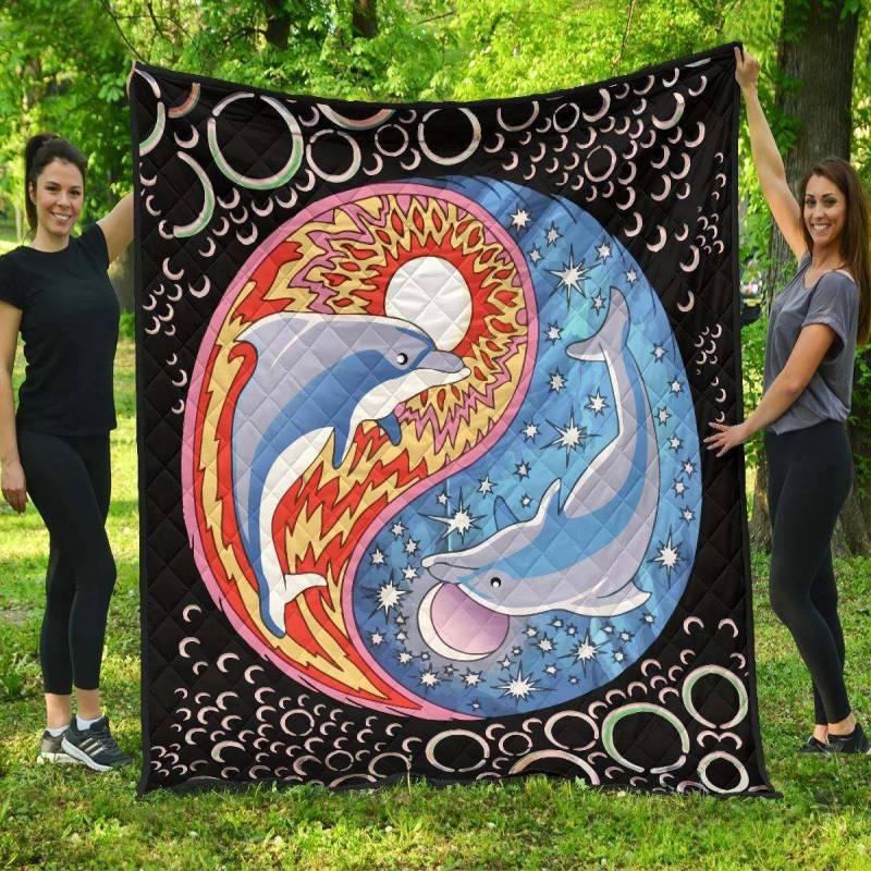 Celestial Sun Moon Yin Yang Dolphin Premium Quilt