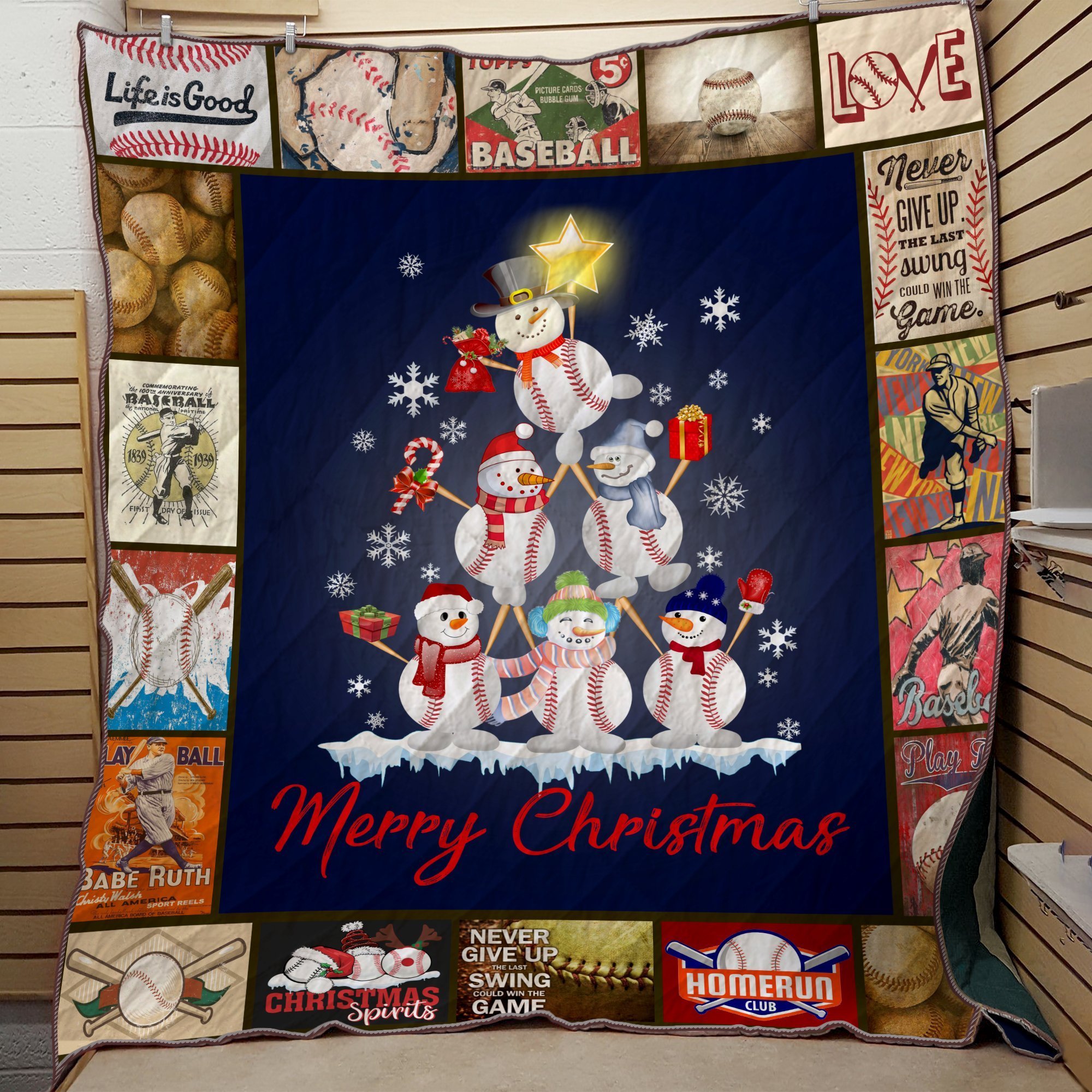 Baseball Merry christmas Quilt Blanket