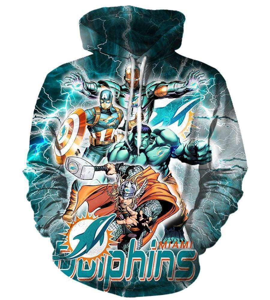 The Avengers Miami Dolphins Blue    39 Unisex 3D Hoodie Gift For Fans