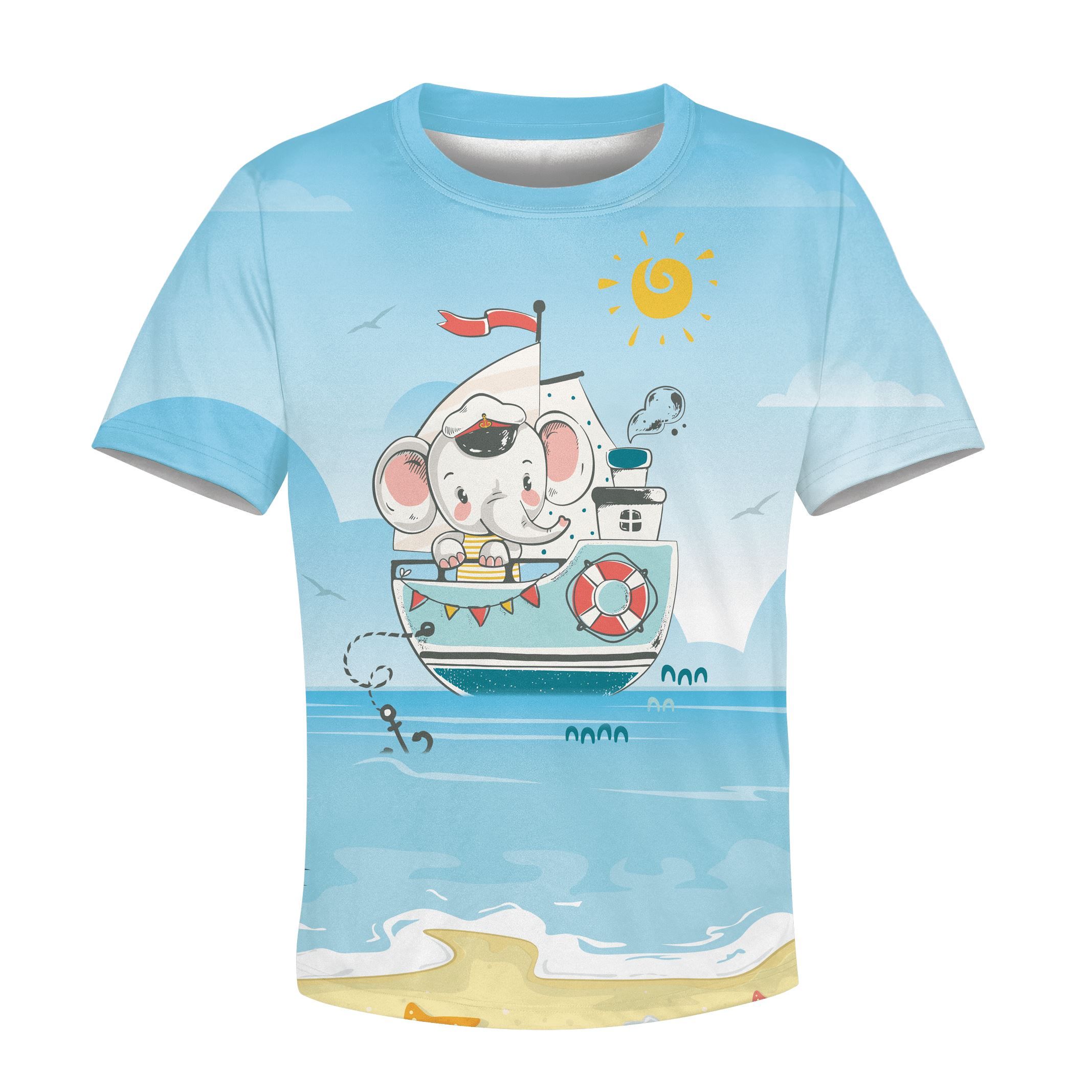 Gearhumans Elephant On The Ship Kid Custom Hoodies T-Shirt Apparel