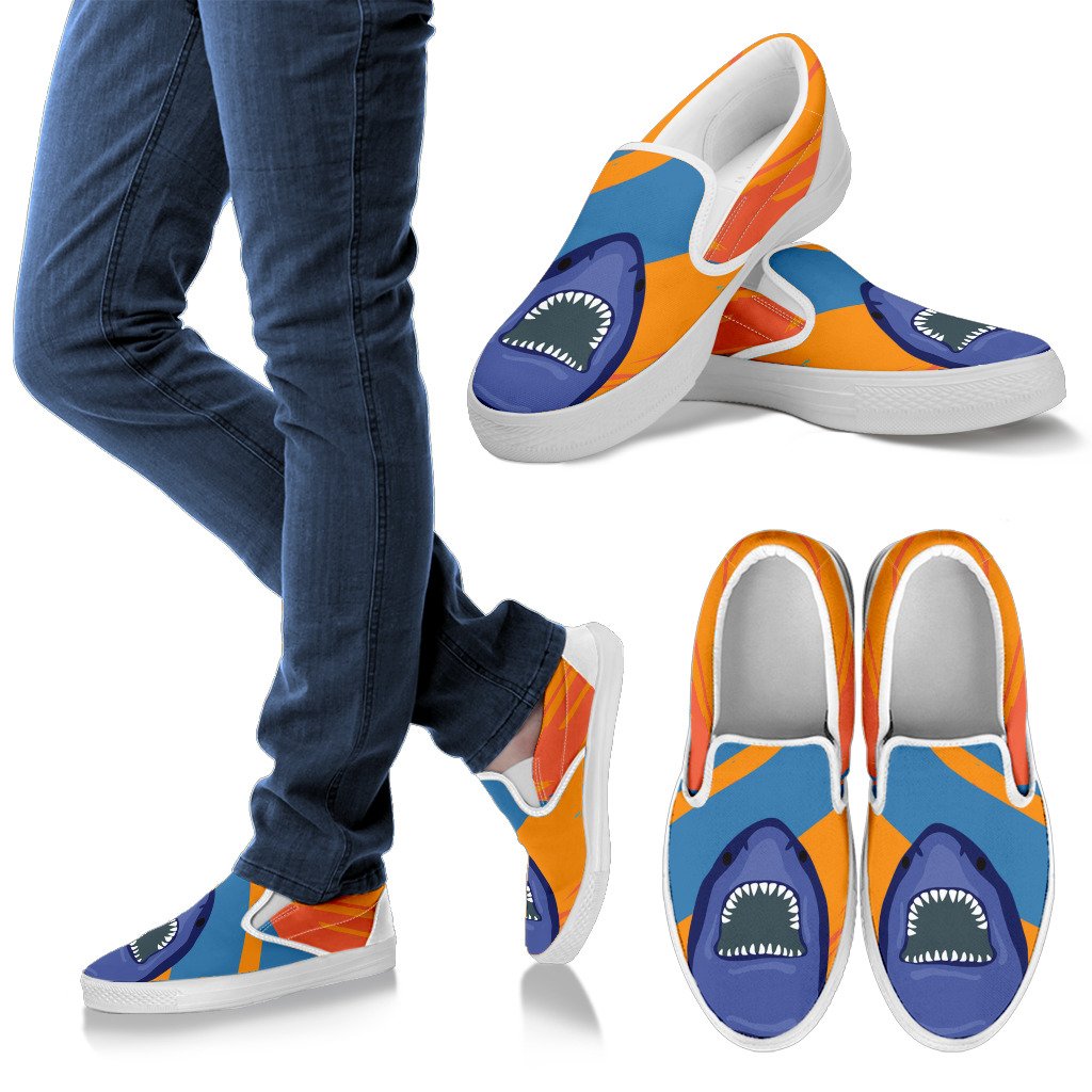 Blue Shark Pattern Men Slip On Shoes