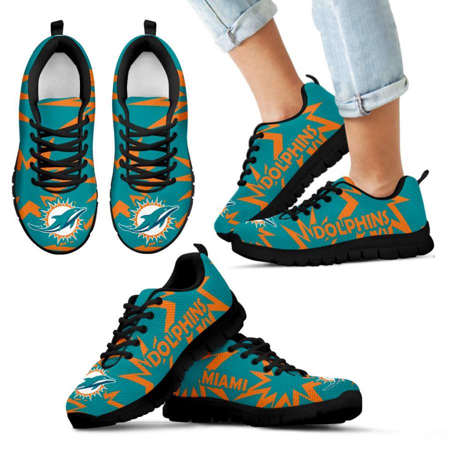 Zig Zag Circle Dizzy Excellent Nice Logo Miami Dolphins Sneakers