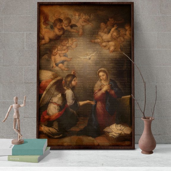 Angels Around Baby Jesus And Mary Poster – The Gospel According To Luke Canvas Home Décor Birthday Christmas Gifts For Women Girl