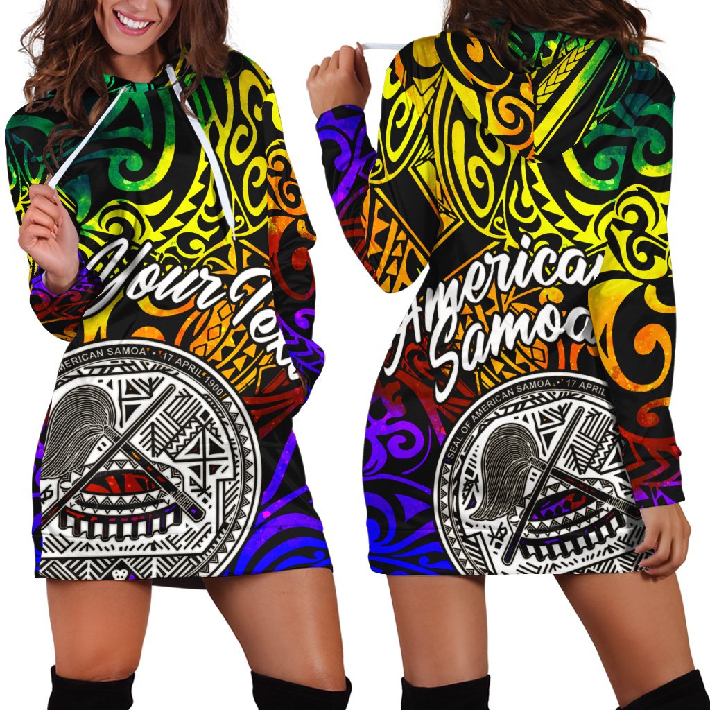 American Samoa Custom Personalised Hoodie Dress – Rainbow Polynesian Pattern – BN11