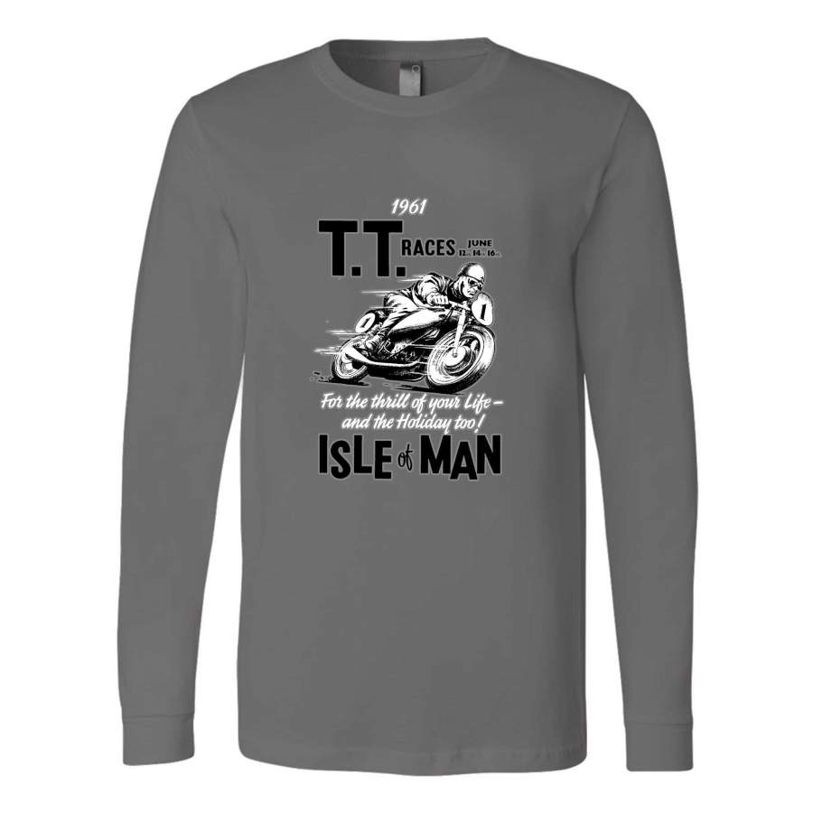 Isle Of Man Tt Road Races Vintage Wheel Iom Motorcycle Racing Graphic Long Sleeve T-Shirt