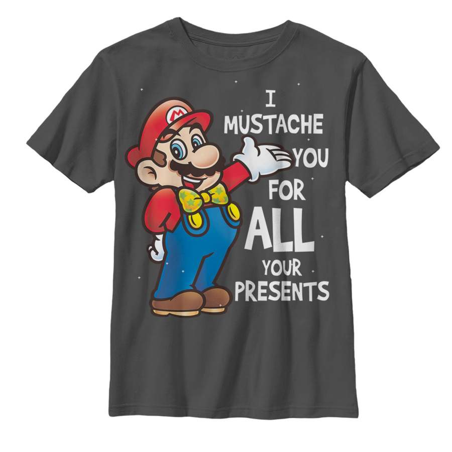 Nintendo Boy’s Christmas Mario Mustache For Presents  T Shirt