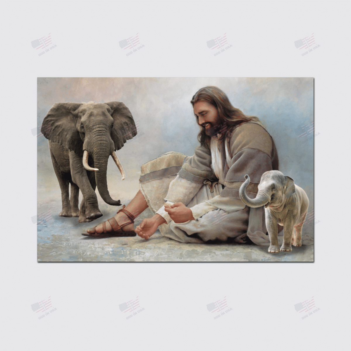 God Surrounded By Elephant Angels Poster Canvas