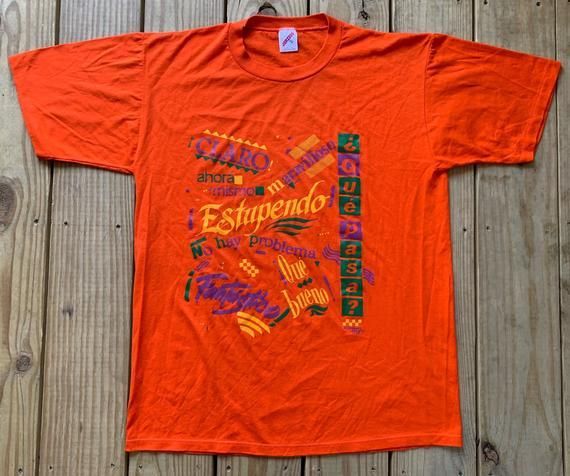 Vintage 80S Spanish Phrase Orange Shirtarge Jerzees 1989 Shirt