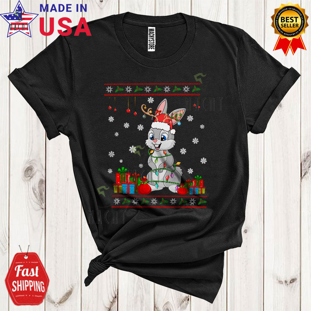 Reindeer Santa Rabbit Funny Cute Christmas Snow Sweater Xmas Rabbit Animal Lover T-Shirt