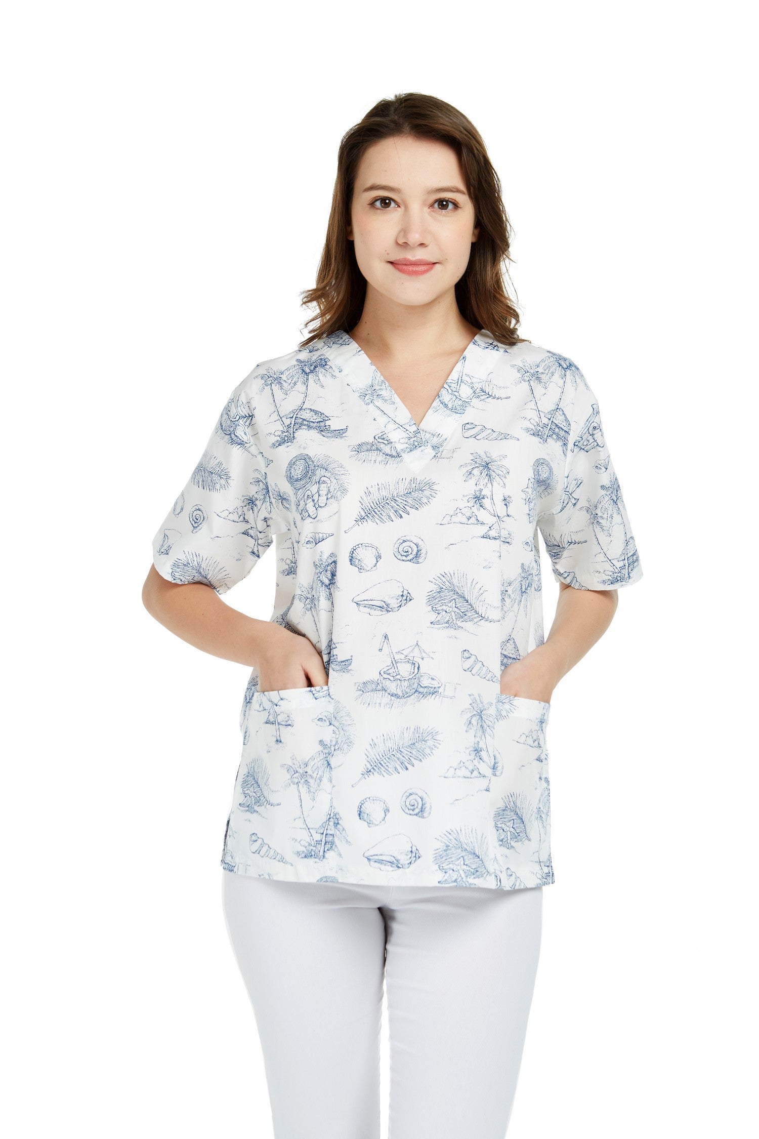 Hawaii 2 Pockets Scrub In Vintage Tropical Toile Ha22343