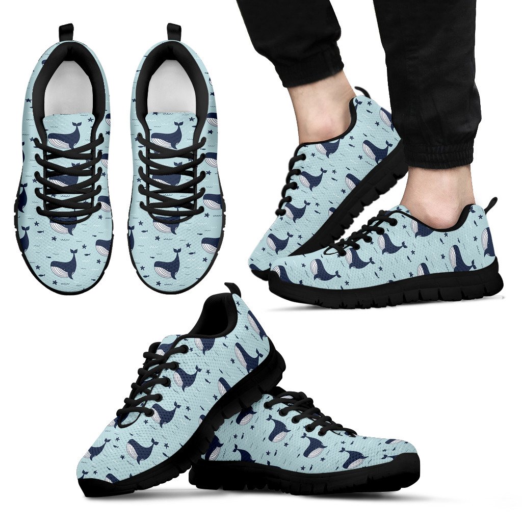 Humpback Whale Print Pattern Black Sneaker Shoes For Men Women