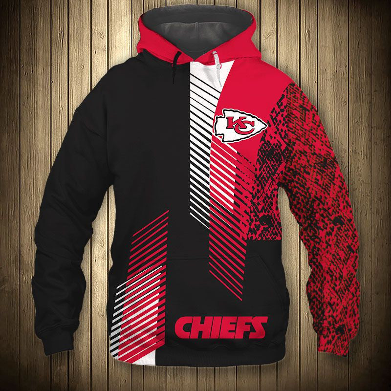 Kansas City Chiefs With Stripes Line Pattern Logo Super Bowl 3D Pullover Hoodie