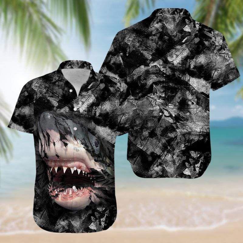 Beach Shirt Hawaiian Aloha Shirts Shark In Darkness 1412H