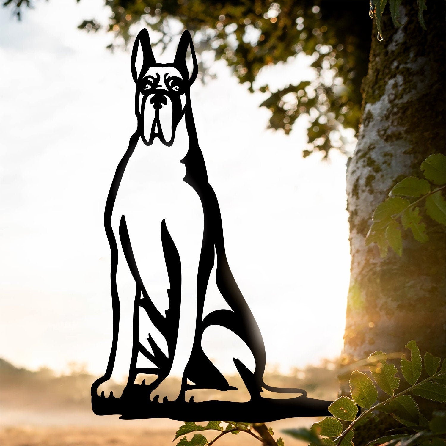 Metal Great Dane Silhouette Puppy Love – Usa Steel Dog Sign Cutout – Rustic Outdoor Home & Garden Decor – Housewarming Gift For Dog Lovers