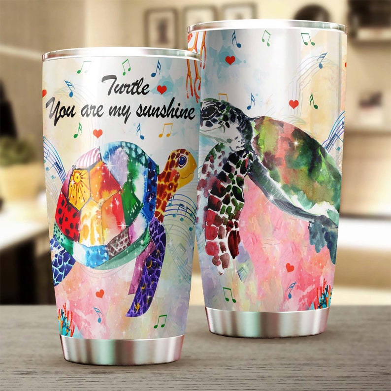 You Are My Sunshine Turtle Colorful Music Notes Tumbler-Unique Tumbler-Birthday Christmas Gift For Turtle Lover