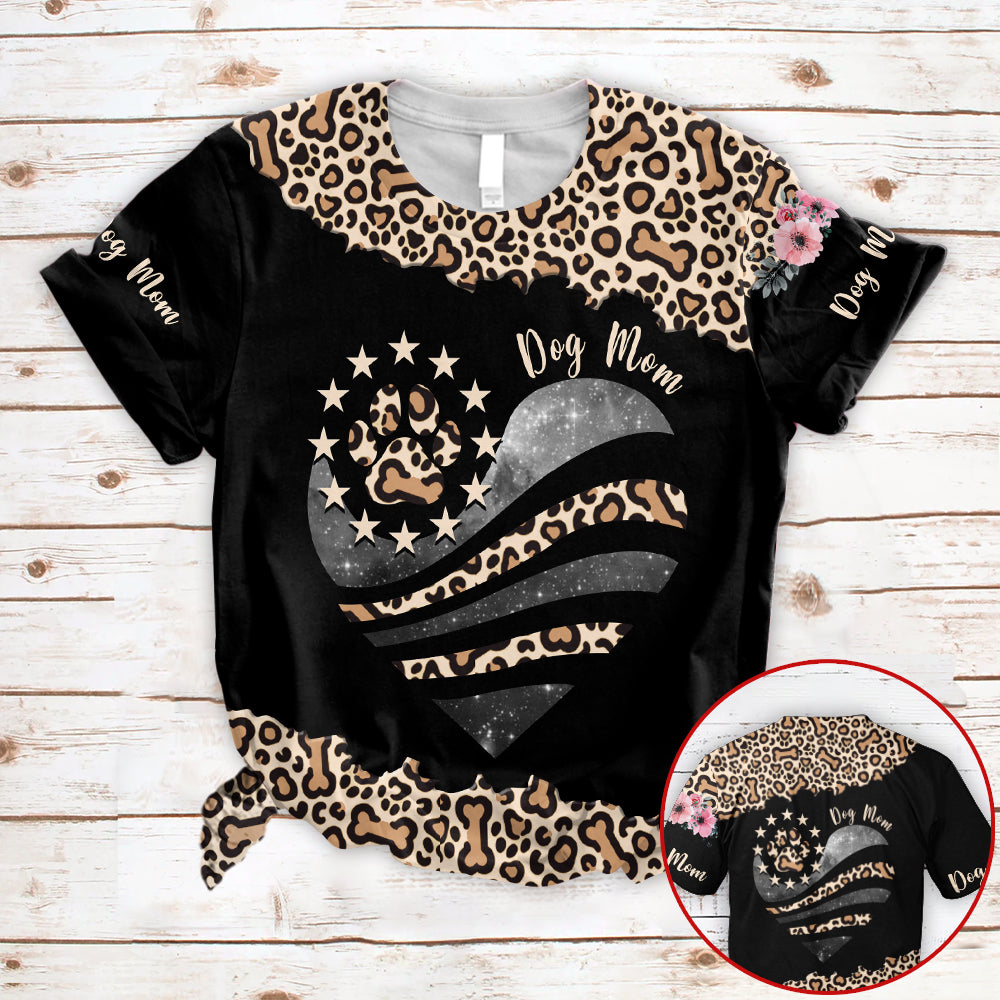 Dog Mom Leopard Pattern And Flag 3D All Over Print Shirts Hoodie For Dog Mom Ht95