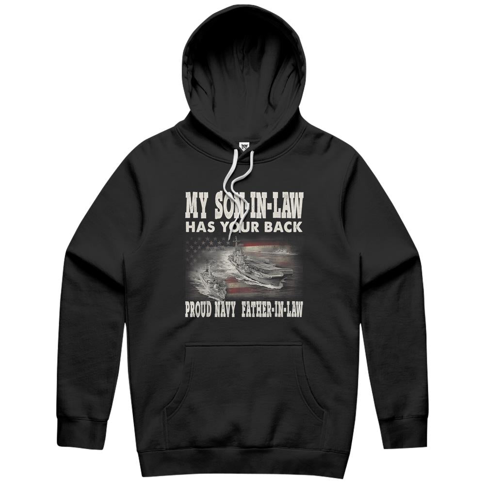 Mens Proud Navy Father-In-Law My Son-In-Law Has Your Back Hoodie