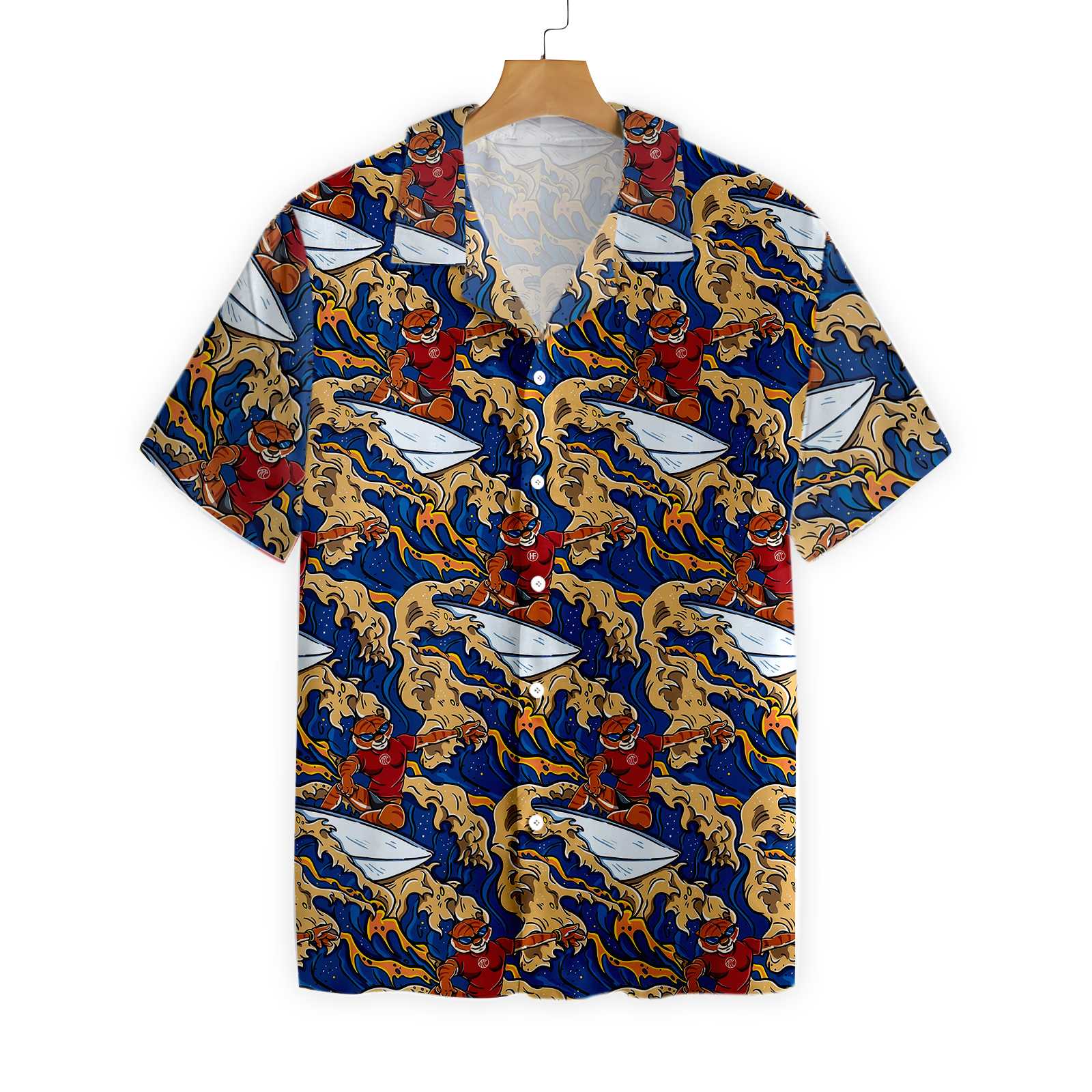 Tiger Surfer Roaring Waters Hawaiian Shirt