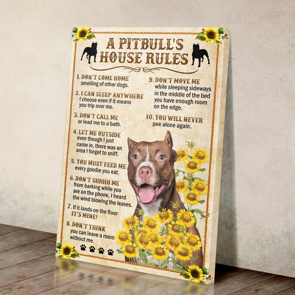 A Pitbull’s House Rules Canvas Gift for Friend Birthday Gift Warm Home Decor Wall Art Visual Art