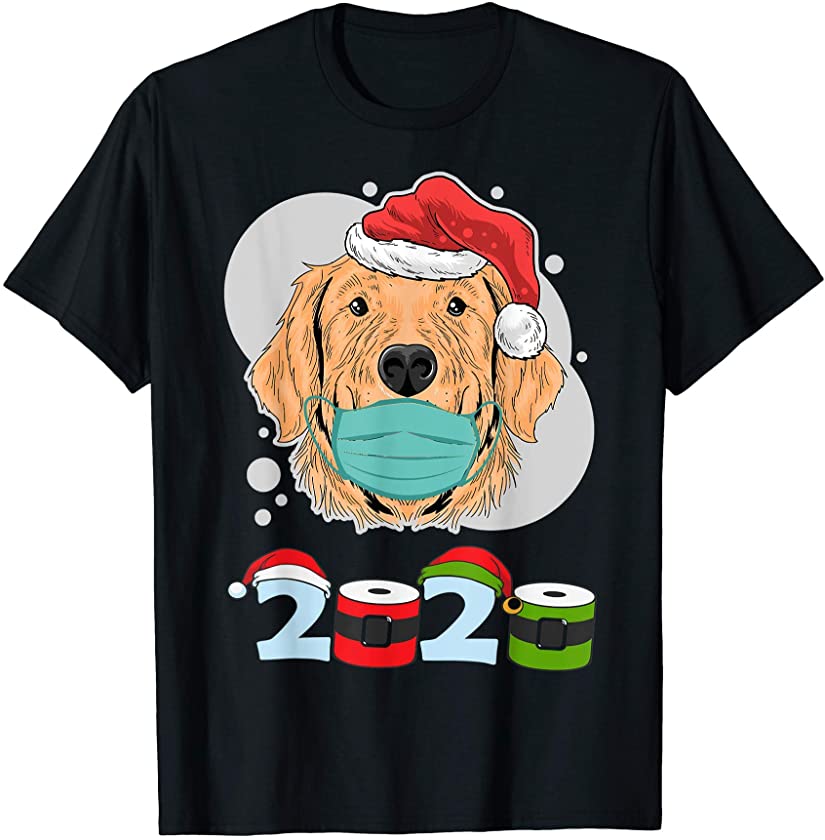 Christmas 2020 Puppy Golden Retriever Mask Dog Lovers Gift T-Shirt