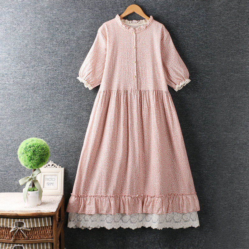 2022 Summer New Round Neck Lace Floral Dress Women Short Sleeve Midi Dress alx