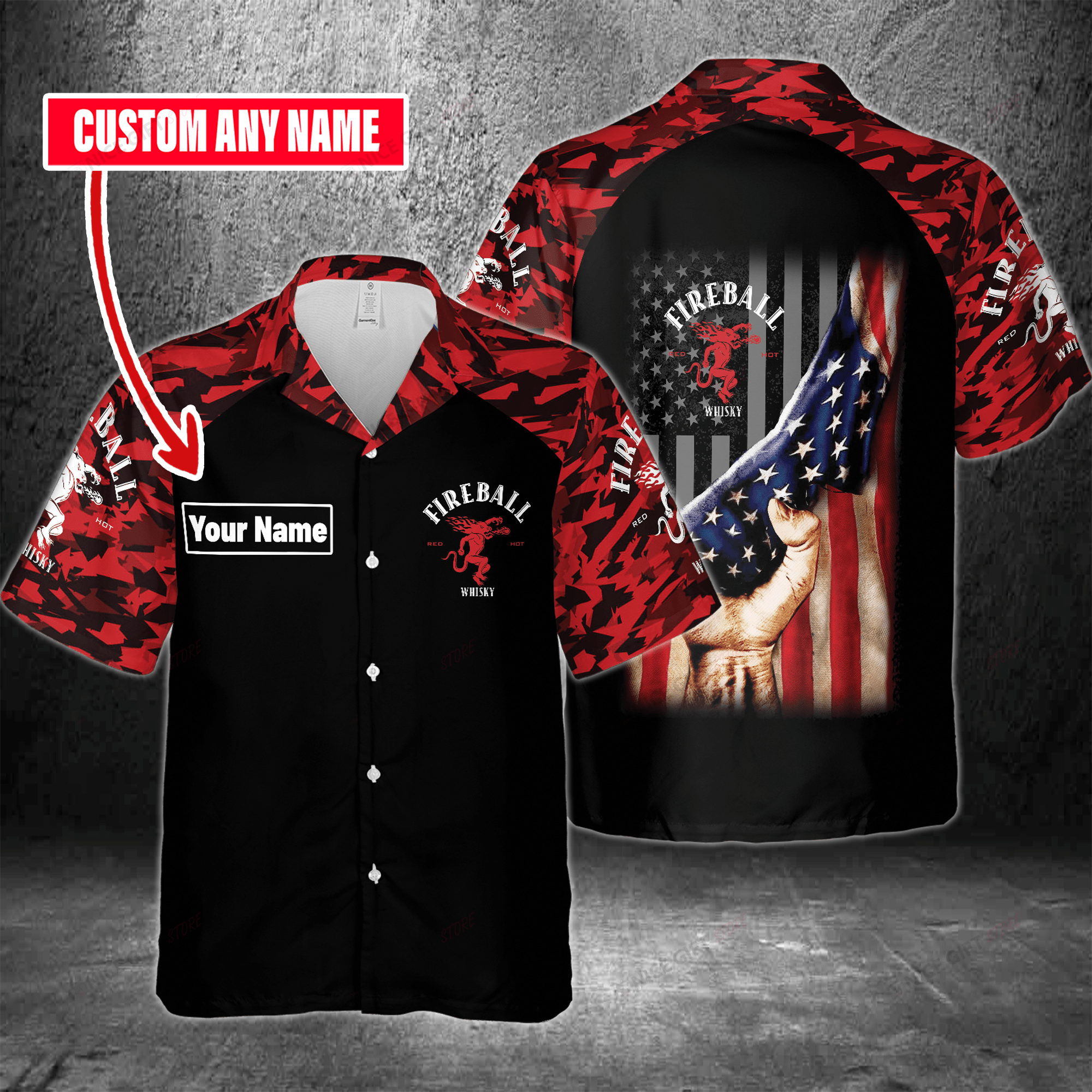Fireball Cinnamon Whisky Custom Name Hawaiian Shirt 3Hs-M4H8