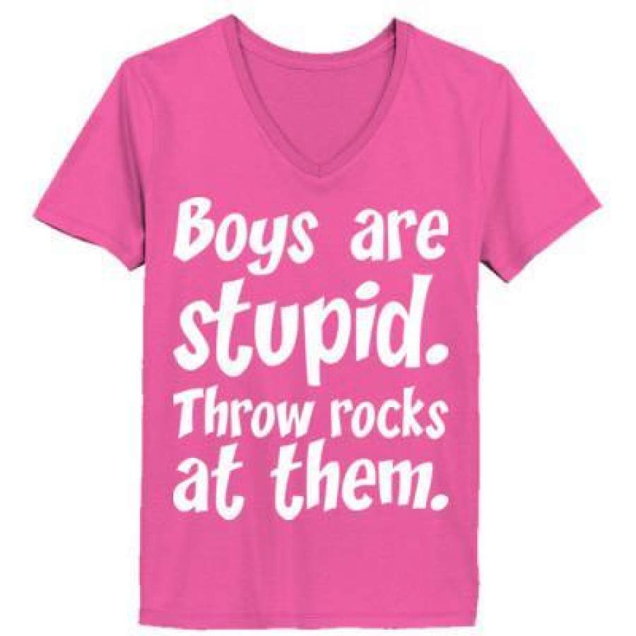 AGR Boys Are Stupid Throw Rocks At Them – Ladies’ V-Neck T-Shirt