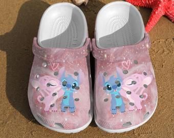 Cute Lilo And Stitch Crocss Crocband Clog Disney Stitch Croc Charm Love Lilo Stitch Crocss 3D Print Clogs For Men And Woman Couple Gifts